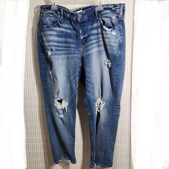 Lane Bryant Straight Crop Jeans Size 24 Stretch Distressed High Rise B10 - Picture 1 of 13
